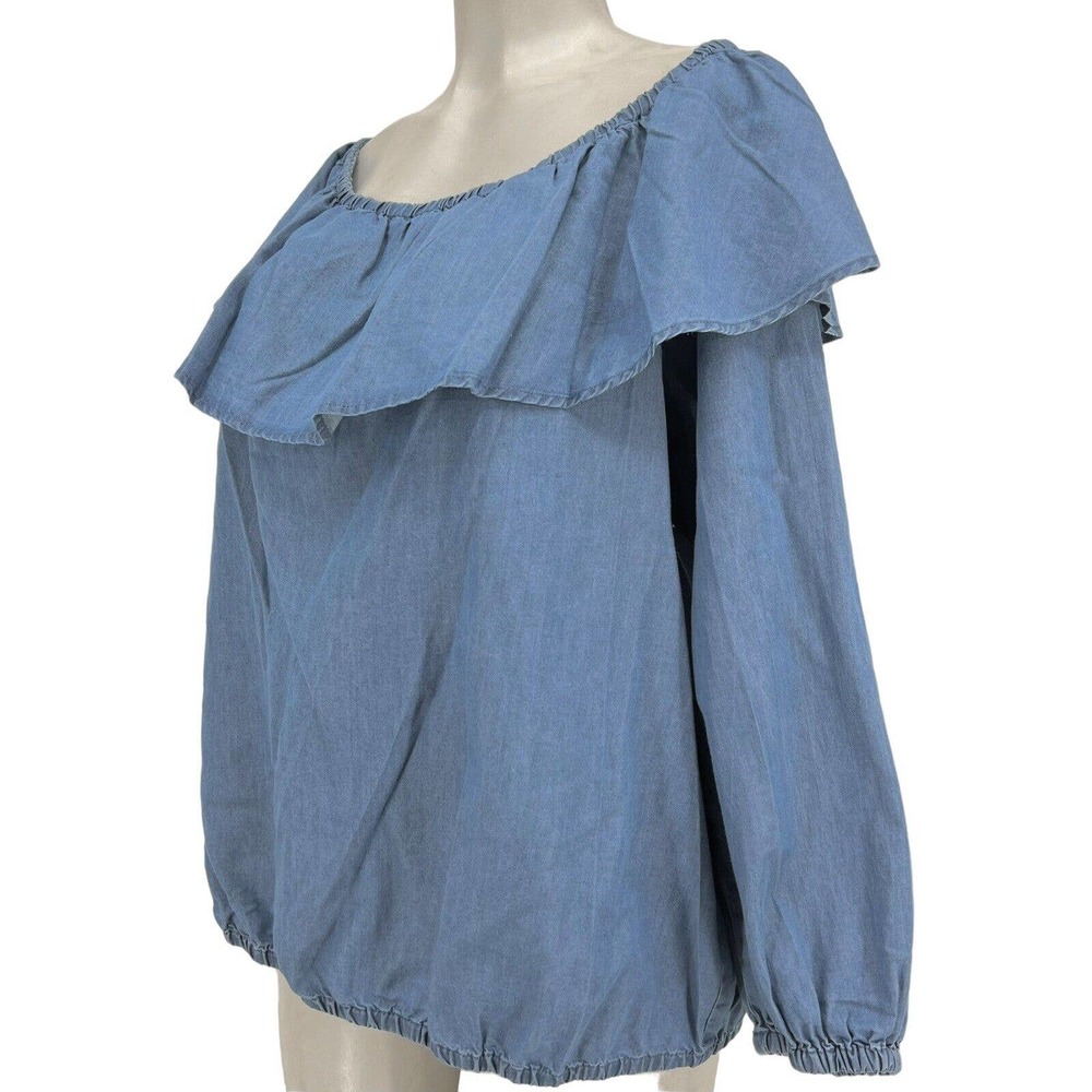 MICHAEL Michael Kors Women Plus Size Off The shoulder Ruffle Top Blouse Blue 3X